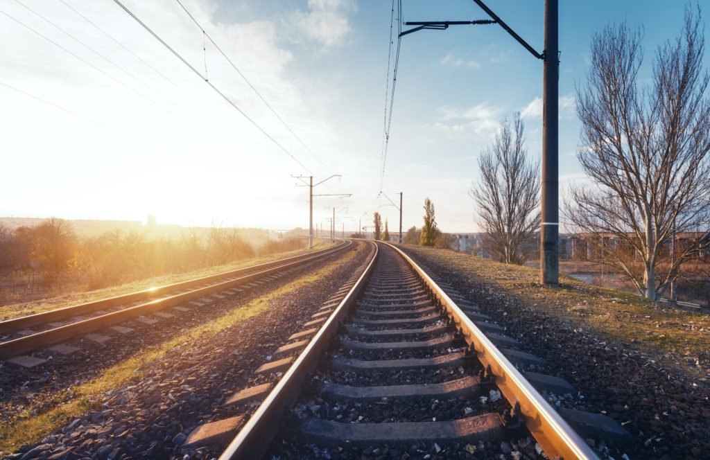 News 4 railroad and beautiful sky at sunset PZM5FRK